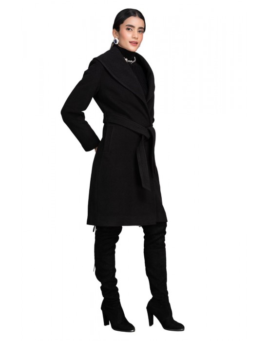 Women Coat Vanta black with belt